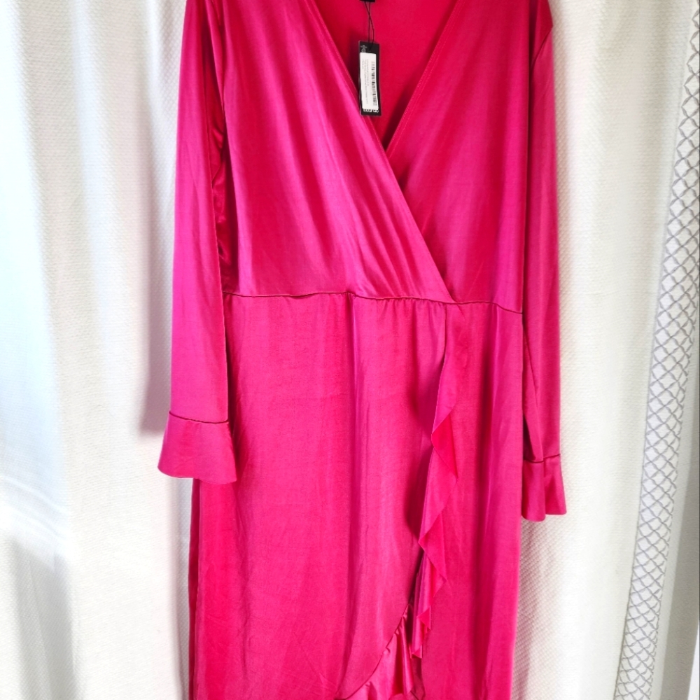 Boohoo pink ruffle dress